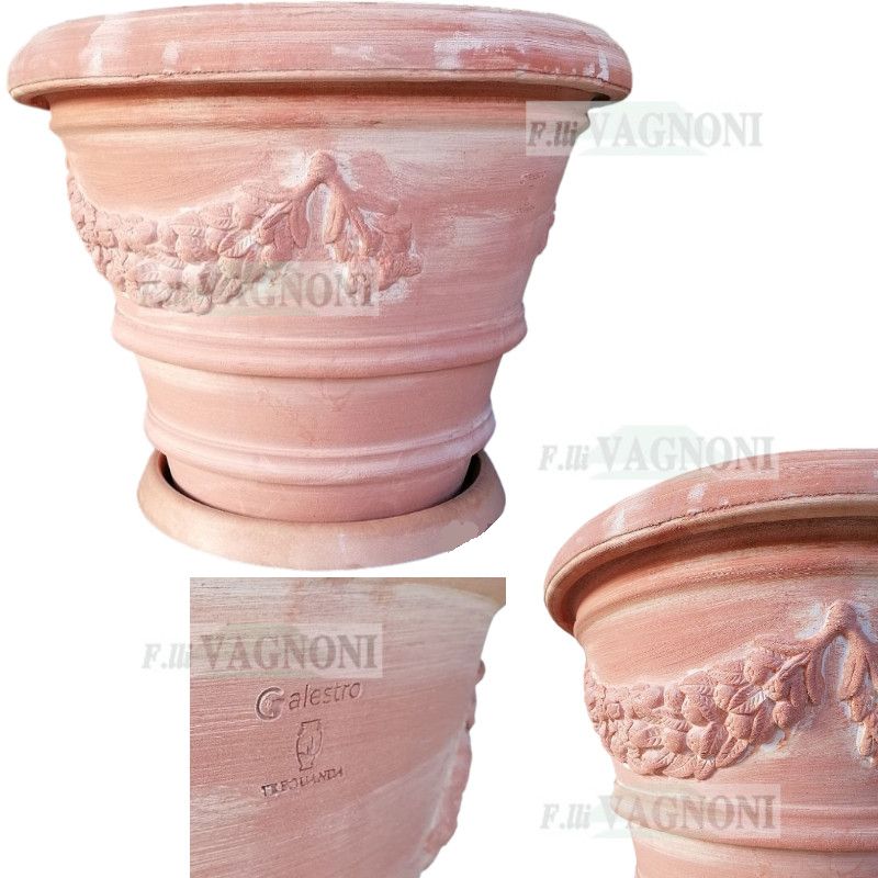 SOTTOVASO+VASO FESTONATO CM. 70 IN TERRACOTTA TOSCANA-NEW-